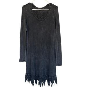 T Party Dress Womens Large Black Mineral Wash Lace Trim Gothic Witchy Rocker